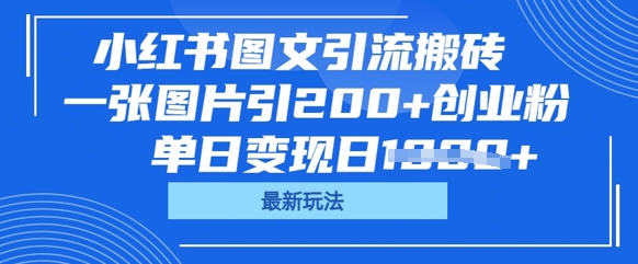 小红书图文引流搬砖，一张图片引200+创业粉，单日变现日数张-轻创掘金社