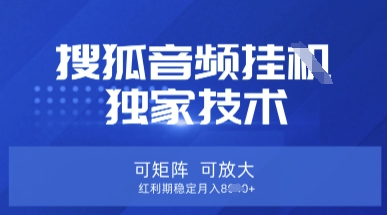 【搜狐音频挂G】独家技术,可矩阵可放大,红利期稳定月入8k【揭秘】-轻创掘金社