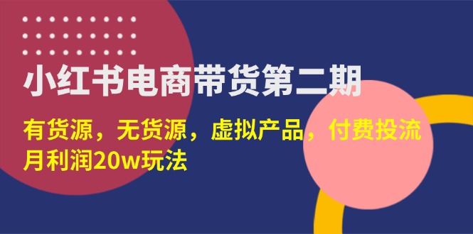 (14186期)小红书电商带货第二期,有货源,无货源,虚拟产品,付费投流,月利润20w-轻创掘金社
