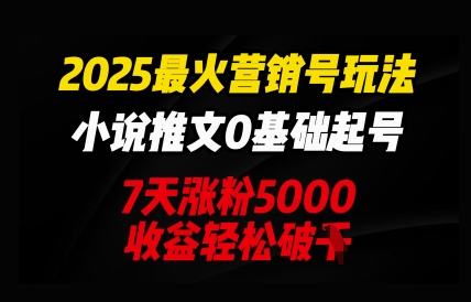 2025最火营销号玩法：小说推文0基础起号，7天涨粉5000，收益轻松破k-轻创掘金社